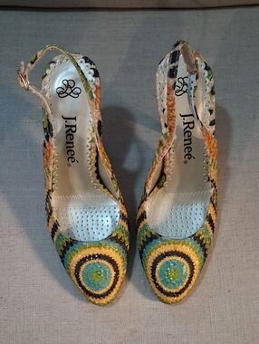 J.Renee Multicolor Woven Slingback Heels with Concentric Design